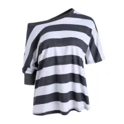 Contrast triped Three Quarter leeves Loose Tee - Gray Fansmadedirect