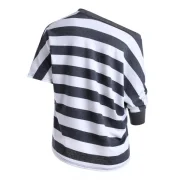 Contrast triped Three Quarter leeves Loose Tee - Gray Fansmadedirect