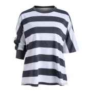 Contrast triped Three Quarter leeves Loose Tee - Gray Fansmadedirect