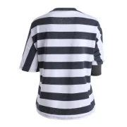 Contrast triped Three Quarter leeves Loose Tee - Gray Fansmadedirect