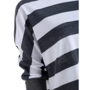 Contrast triped Three Quarter leeves Loose Tee - Gray Fansmadedirect