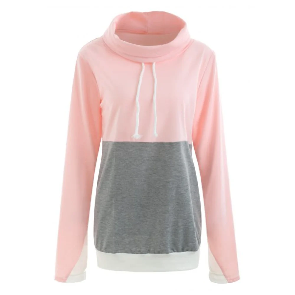 Contrast Turtleneck Sweatshirt - ight Pink Fansmadedirect