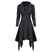 Convertible Hooded Glove Sleeve Heathered Handkerchief Dress - Dark Gray Fansmadedirect