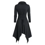 Convertible Hooded Glove Sleeve Heathered Handkerchief Dress - Dark Gray Fansmadedirect