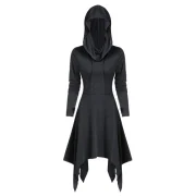 Convertible Hooded Glove Sleeve Heathered Handkerchief Dress - Dark Gray Fansmadedirect