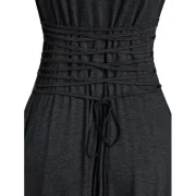 Convertible Hooded Glove Sleeve Heathered Handkerchief Dress - Dark Gray Fansmadedirect