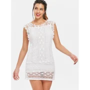 coop Collar leeveless ee-Through Crochet Tunic - White Fansmadedirect