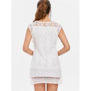 coop Collar leeveless ee-Through Crochet Tunic - White Fansmadedirect