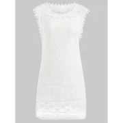 coop Collar leeveless ee-Through Crochet Tunic - White Fansmadedirect