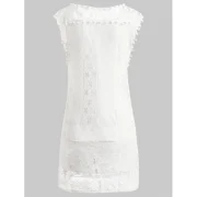 coop Collar leeveless ee-Through Crochet Tunic - White Fansmadedirect