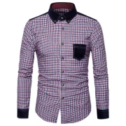 Corduroy Panel Long Sleeve Plaid Button Down Shirt - Fansmadedirect