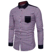 Corduroy Panel Long Sleeve Plaid Button Down Shirt - Fansmadedirect