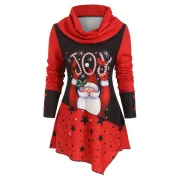 Cowl Neck Santa Claus ock Buttons Christmas Top - Red Fansmadedirect