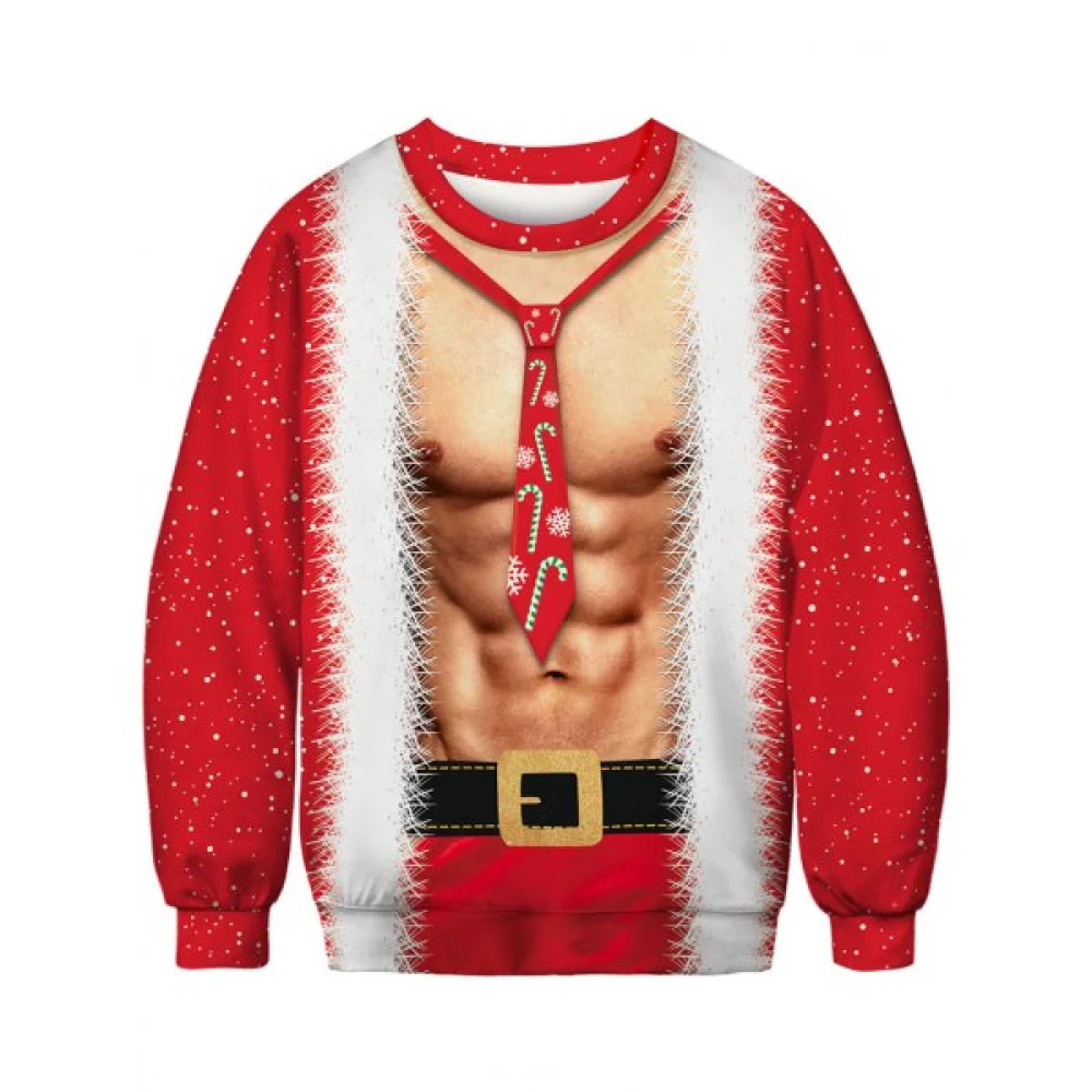 Crew Neck 3D Christmas Body Printed Sweatshirt - Lava Red Fansmadedirect