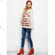 Crew Neck Letter Christmas Sweater - Palomino Fansmadedirect