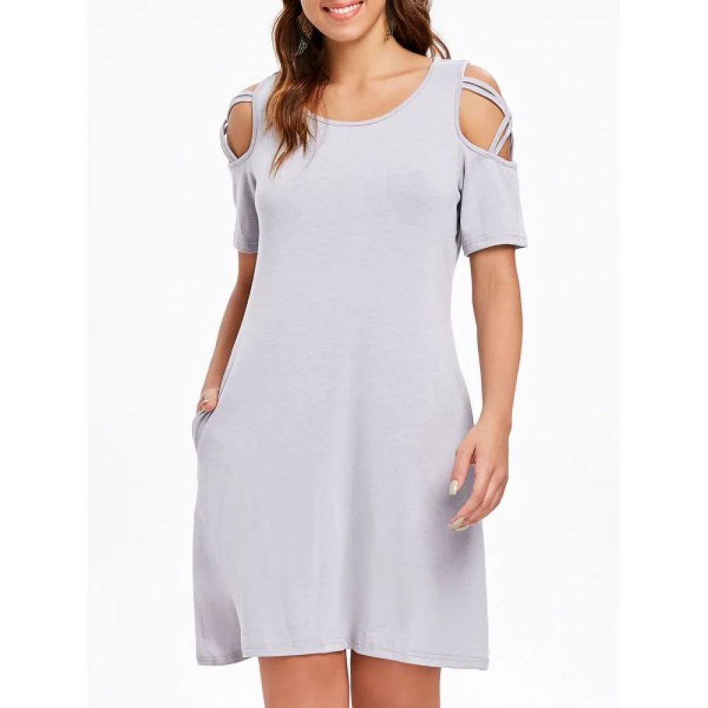 Criss Cross leeve Round Neck hift Dress - Light Gray Fansmadedirect