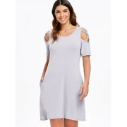 Criss Cross leeve Round Neck hift Dress - Light Gray Fansmadedirect
