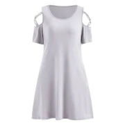 Criss Cross leeve Round Neck hift Dress - Light Gray Fansmadedirect