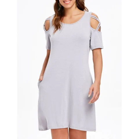 Criss Cross leeve Round Neck hift Dress - Light Gray Fansmadedirect