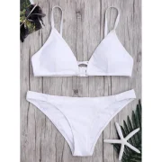 Criss Cross Spaghetti Strap Texture Bikini Set - White Fansmadedirect