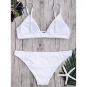 Criss Cross Spaghetti Strap Texture Bikini Set - White Fansmadedirect