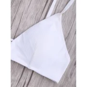 Criss Cross Spaghetti Strap Texture Bikini Set - White Fansmadedirect
