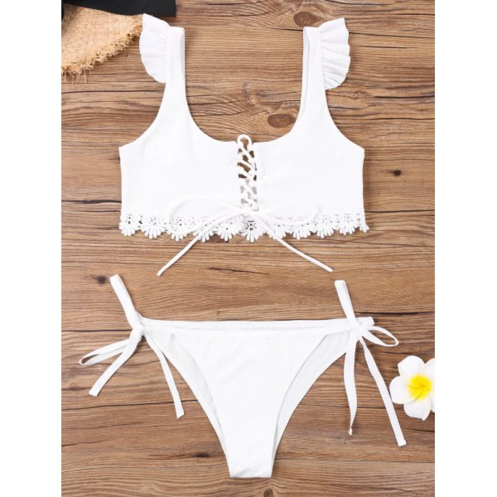 Criss Cross Tie Side Bikini with ace - White Fansmadedirect