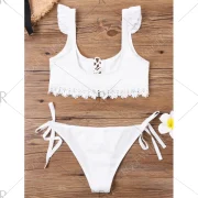 Criss Cross Tie Side Bikini with ace - White Fansmadedirect