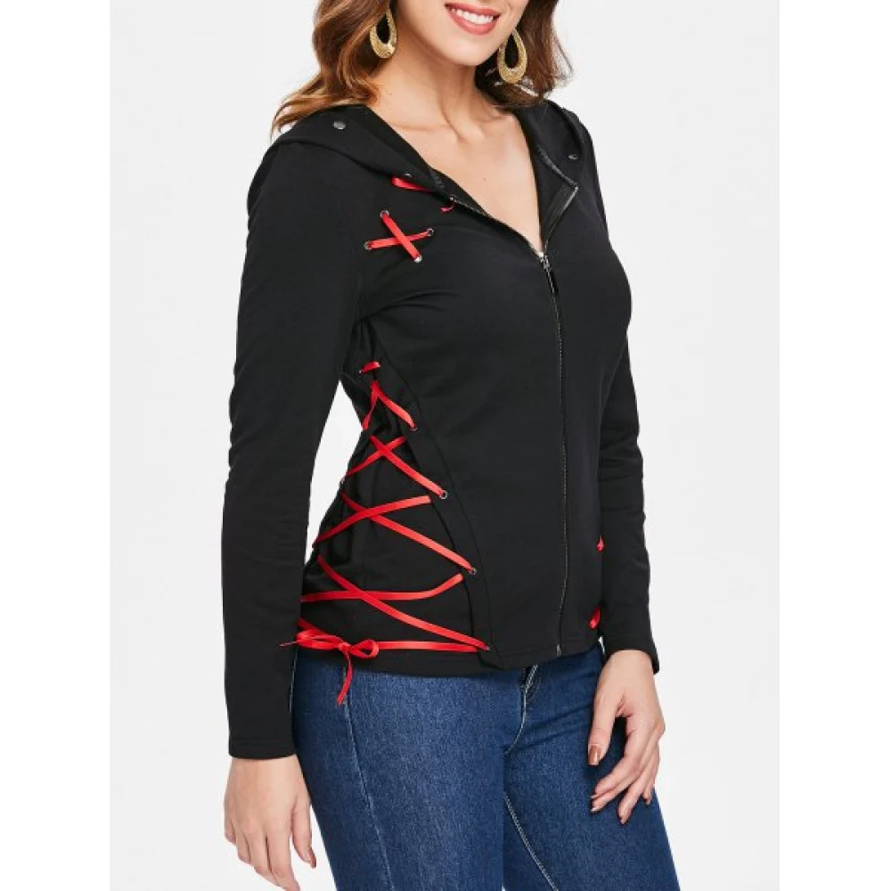 Criss Cross Zip Up Hoodie - Black Fansmadedirect