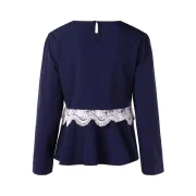 Crochet Insert Keyhole Back Blouse - Deep Blue Fansmadedirect
