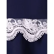 Crochet Insert Keyhole Back Blouse - Deep Blue Fansmadedirect