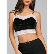 Cropped ace Trimmed Velvet Tank Top - Black Fansmadedirect