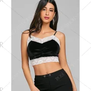 Cropped ace Trimmed Velvet Tank Top - Black Fansmadedirect