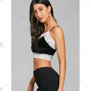 Cropped ace Trimmed Velvet Tank Top - Black Fansmadedirect