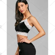 Cropped ace Trimmed Velvet Tank Top - Black Fansmadedirect