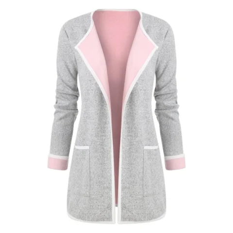 Cuffed Sleeves Heathered Pokcets Cardigan - Pink Fansmadedirect
