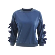 Cut Out Bowknot Sleeve Sweatshirt - Peacock Blue Fansmadedirect