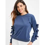 Cut Out Bowknot Sleeve Sweatshirt - Peacock Blue Fansmadedirect
