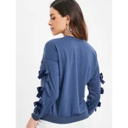 Cut Out Bowknot Sleeve Sweatshirt - Peacock Blue Fansmadedirect