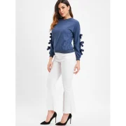 Cut Out Bowknot Sleeve Sweatshirt - Peacock Blue Fansmadedirect