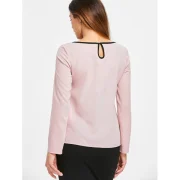 Cut Out Contrasting Blouse - Light Pink Fansmadedirect