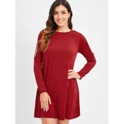 Cut Out ong Sleeve T-shirt Dress - Red Wine Fansmadedirect