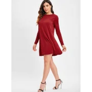 Cut Out ong Sleeve T-shirt Dress - Red Wine Fansmadedirect