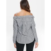 Cut Out Shoulder Button Up Tartan Shirt - Black Fansmadedirect