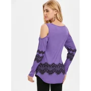 Cut Out Shoulder Long Sleeve Printed T-shirt - Purple Mimosa Fansmadedirect