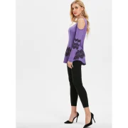 Cut Out Shoulder Long Sleeve Printed T-shirt - Purple Mimosa Fansmadedirect
