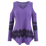 Cut Out Shoulder Long Sleeve Printed T-shirt - Purple Mimosa Fansmadedirect