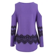 Cut Out Shoulder Long Sleeve Printed T-shirt - Purple Mimosa Fansmadedirect
