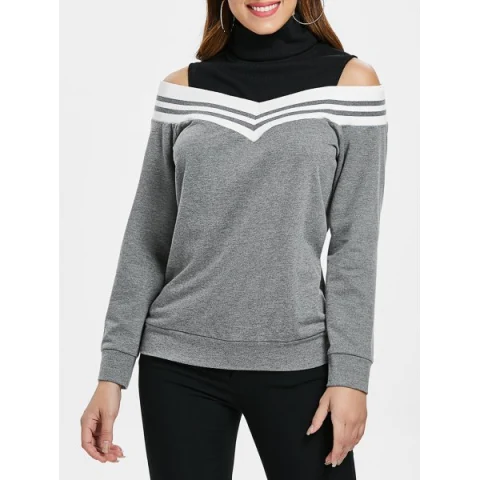 Cut Out Shoulder Panel Sweatshirt - Gray Goose Fansmadedirect