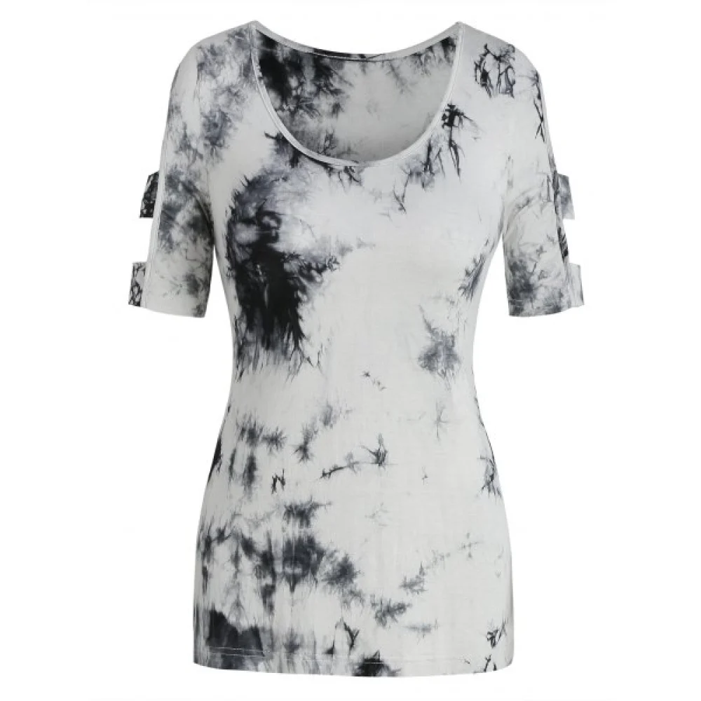 Cut Out Tie Dye Short Sleeve T Shirt - ulti-a Fansmadedirect